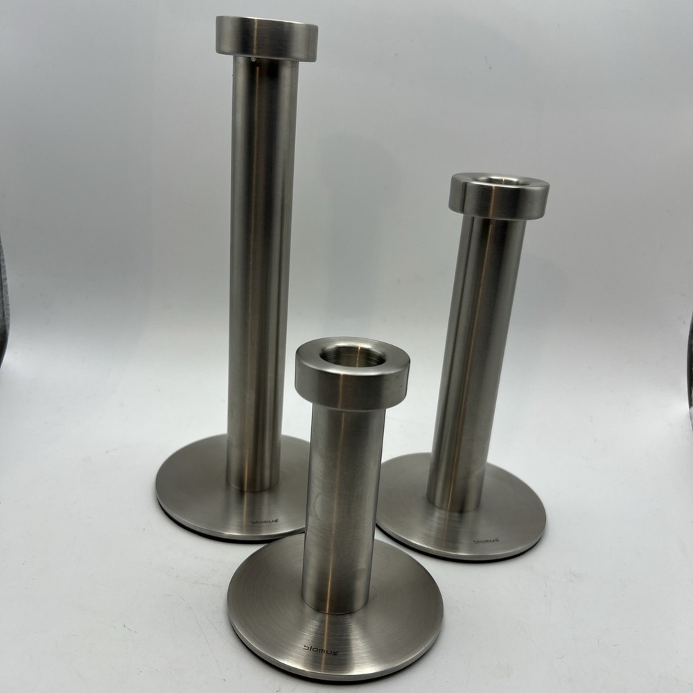 Vintage Blomus Germany Stainless Steel Candlestick Set of 3 MCM - Beautiful